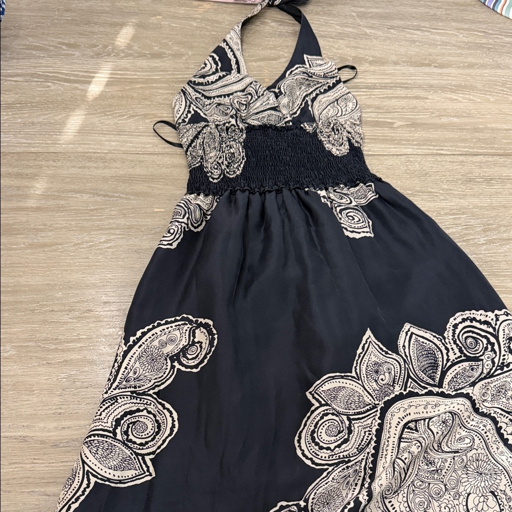 BCBGMaxAzria Black Maxi Dress with Cream Paisley Print